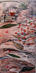 'The Fall' - Arunima Chowdhury - Acrylic on Canvas - 48" x 24"